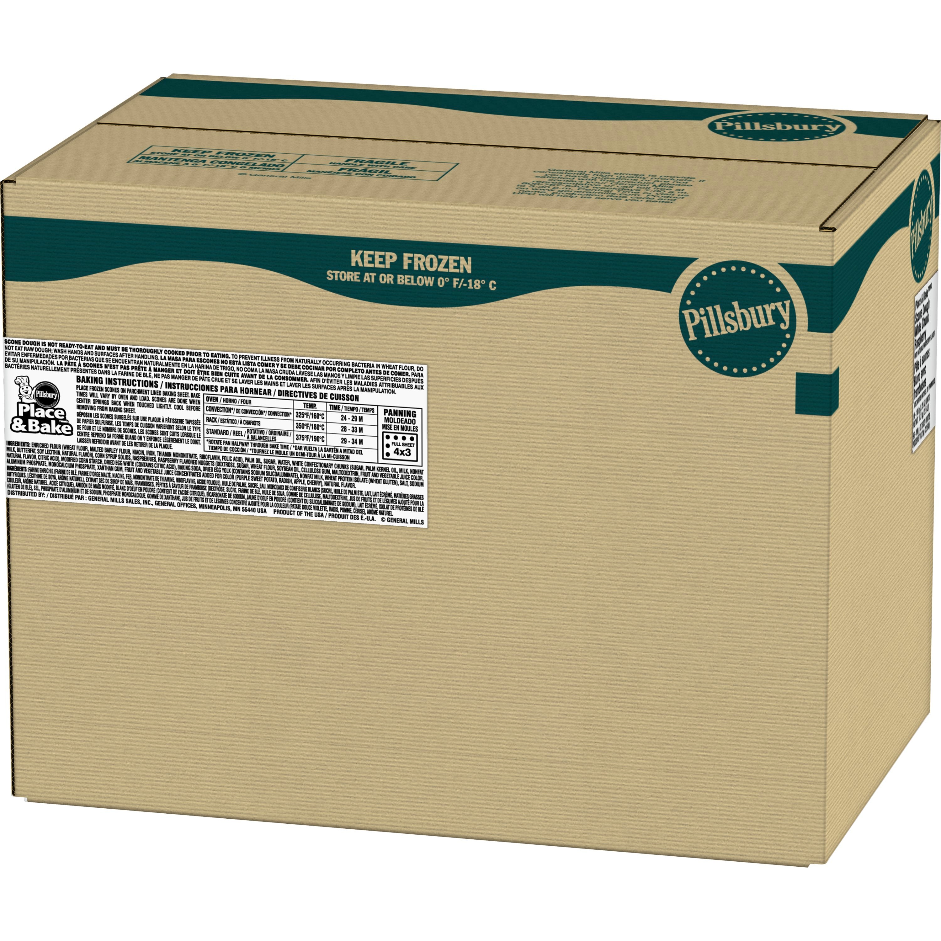 Pillsbury™ Place & Bake™ Frozen Scone Dough White Chunk Raspberry 45 Ounce Size - 8 Per Case.