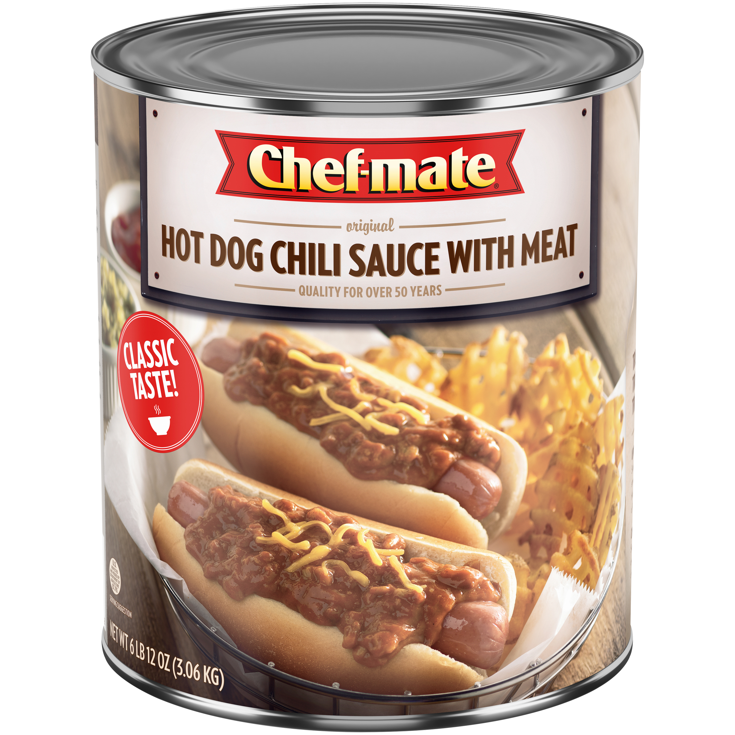 Chef Mate Hot Dog Chili Sauce With Meat 107.937 Ounce Size - 6 Per Case.