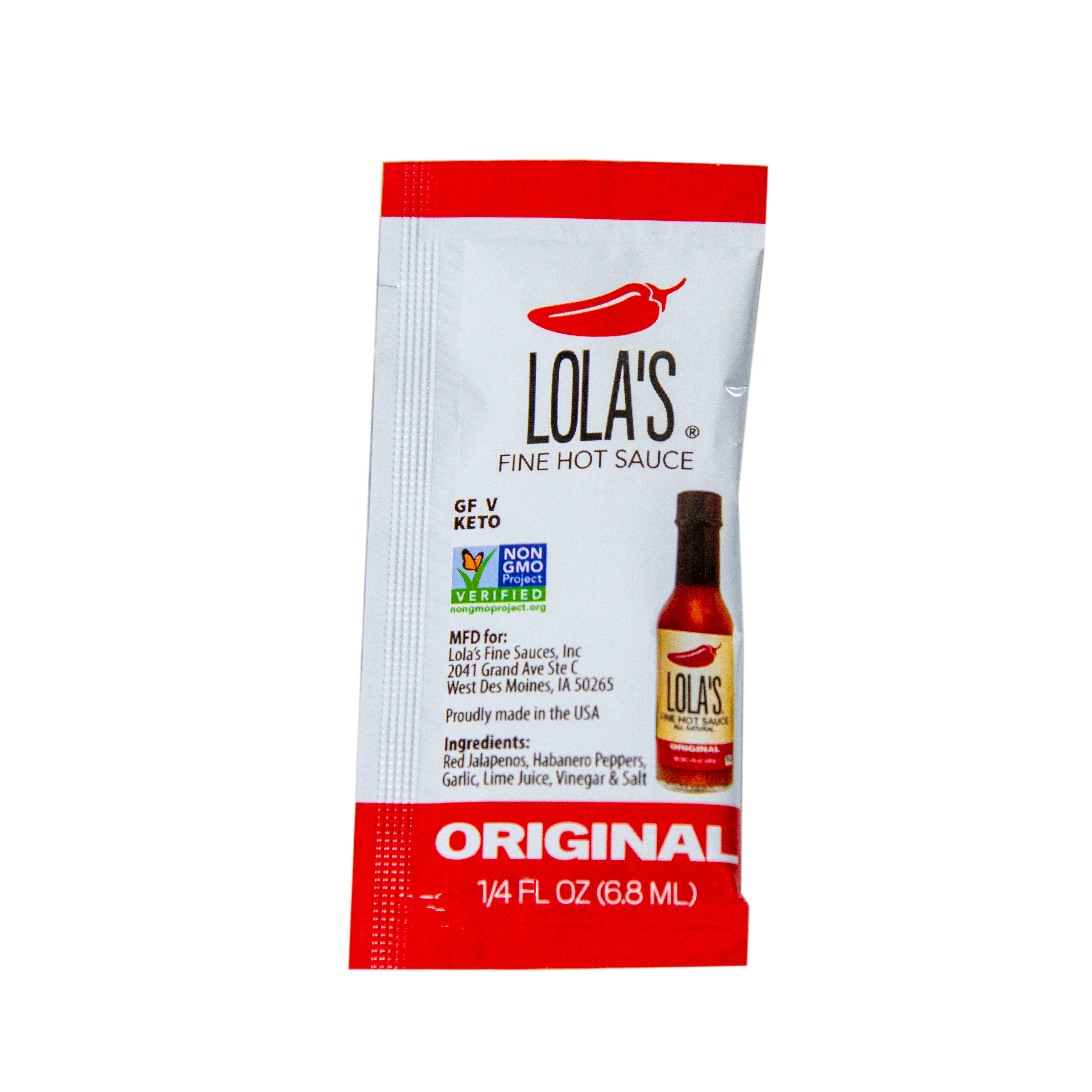 Lola's Fine Hot Sauce Hot Sauce Original Packets 200 Each - 3.13 Pound Per Case.