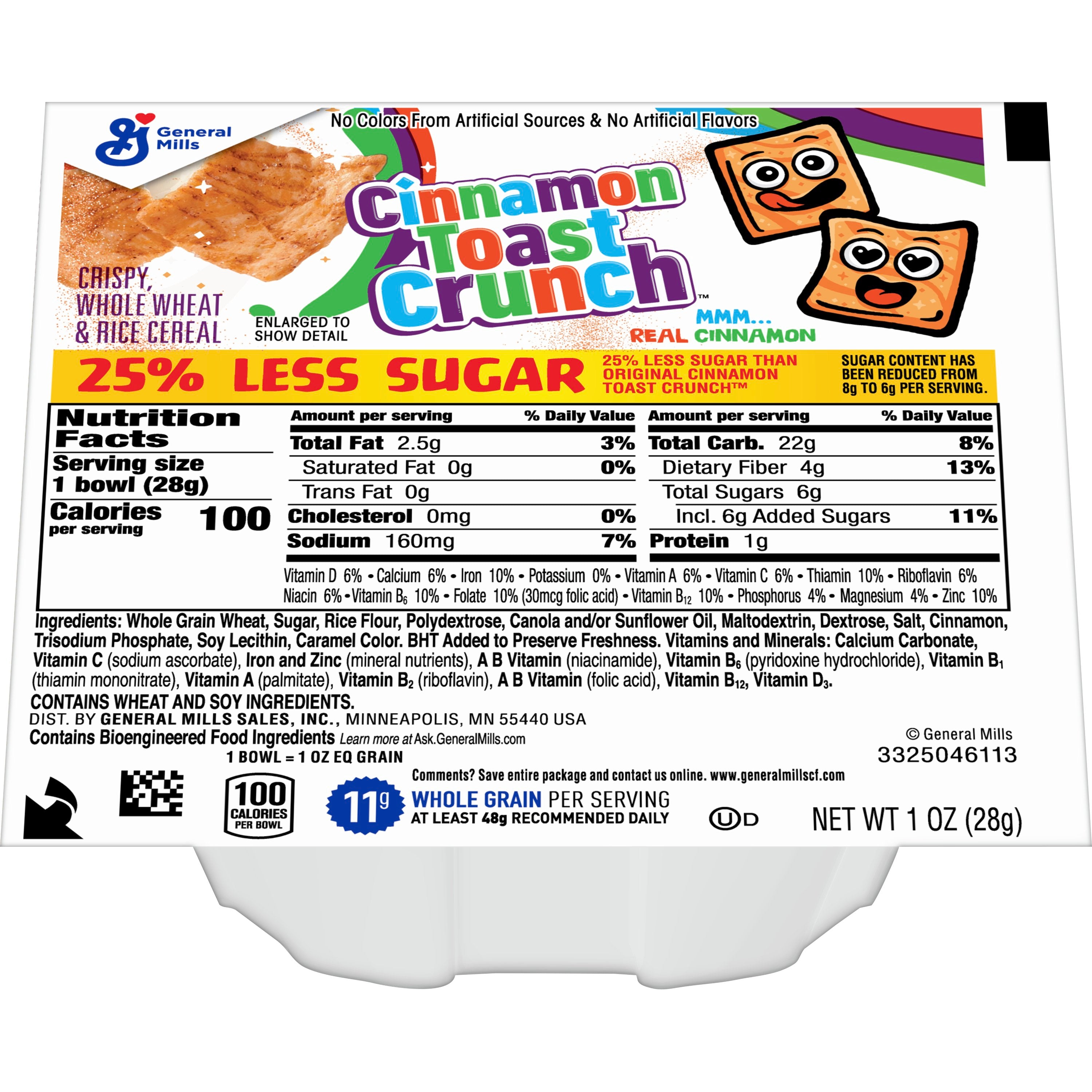 Cinnamon Toast Crunch™ Cereal Less Sugar Single Serve Bowlpak 1 Ounce Size - 96 Per Case.