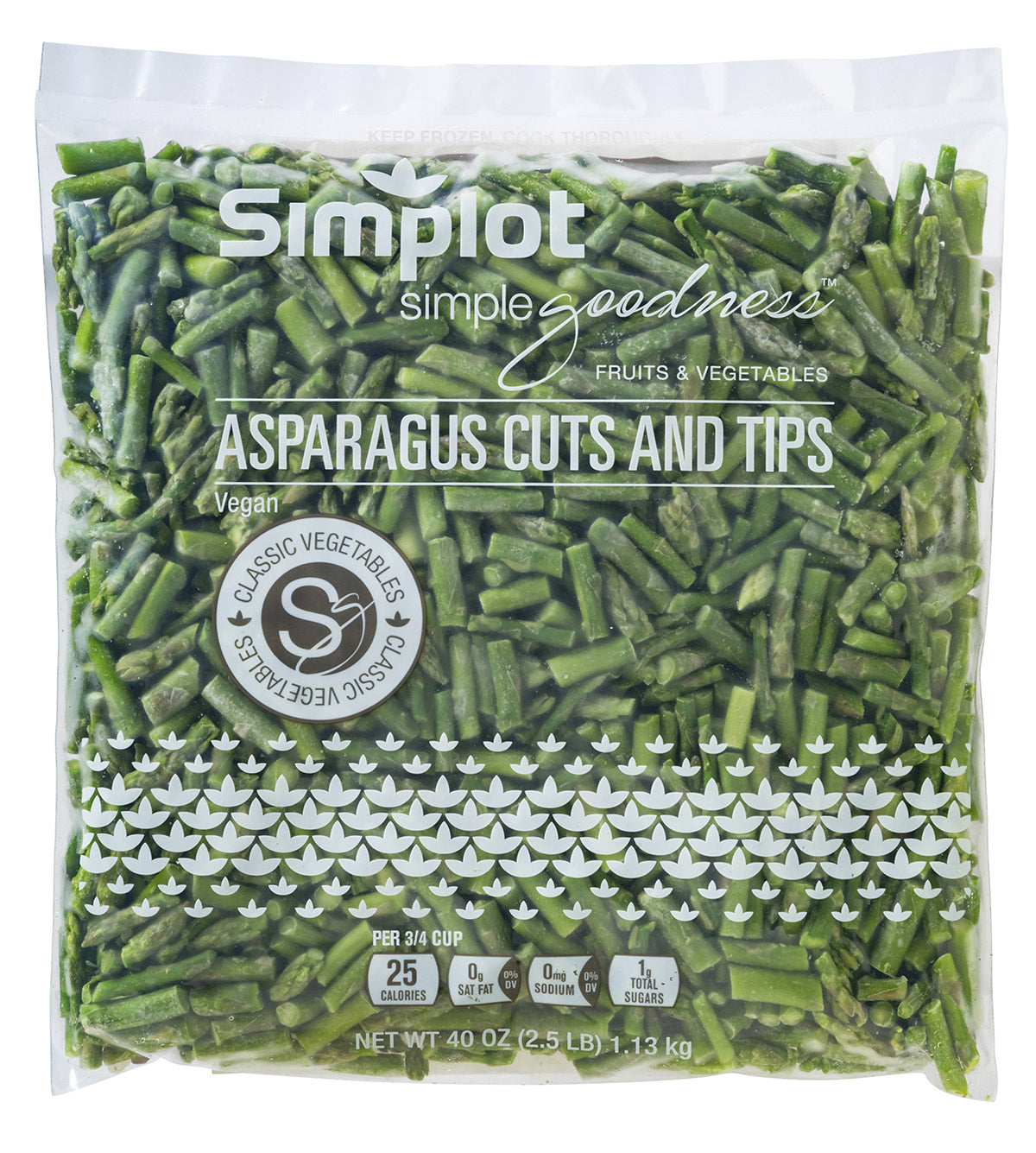 Simplot Simple Goodness Classic Vegetables Asparagus Cuts & Tips 2.5 Pound Each - 6 Per Case.
