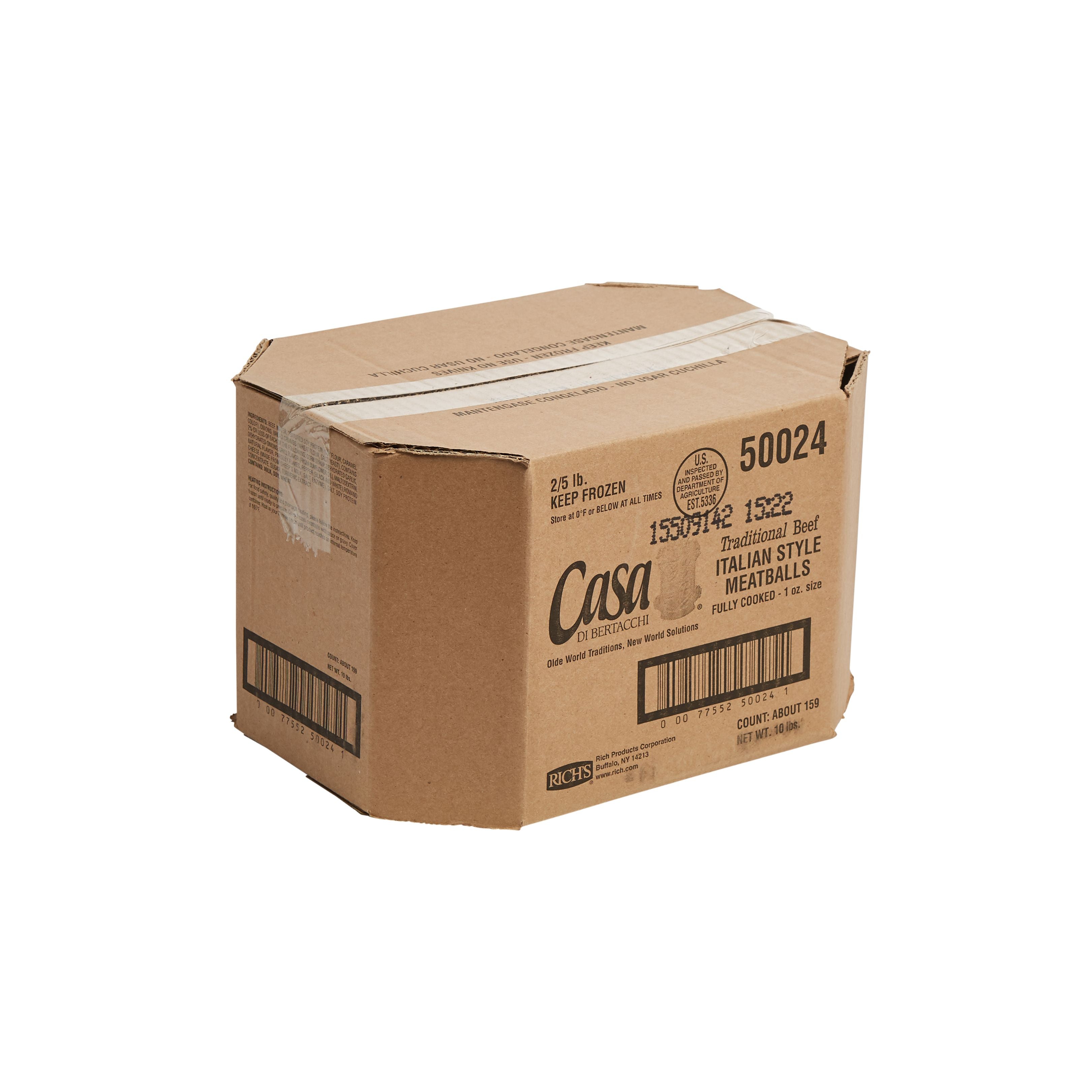 Casa Cooked Italian Meatball 5 Pound Each - 2 Per Case.