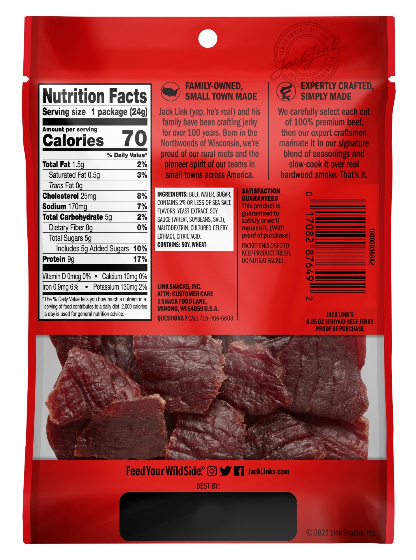 Jack Link's Teriyaki Beef Jerky Count 0.85 Ounce Size - 48 Per Case.