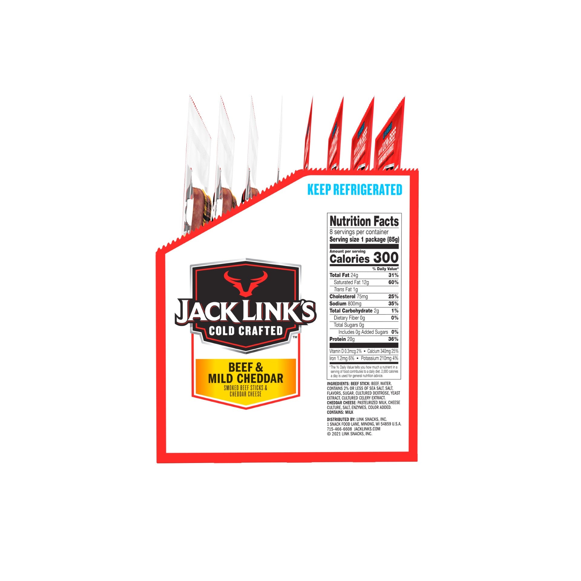 Jl Original Beef And Cheddar Cheese Sticks3 Ounce Size - 48 Per Case.