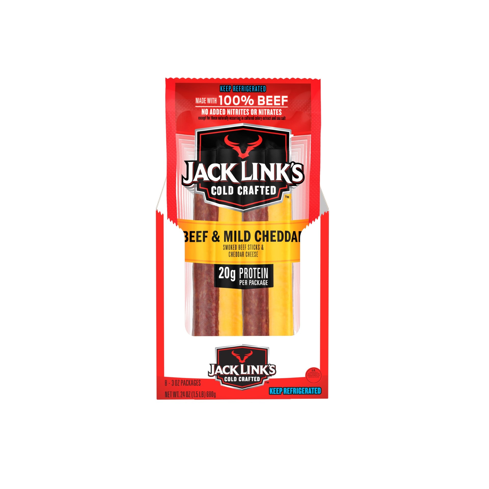 Jl Original Beef And Cheddar Cheese Sticks3 Ounce Size - 48 Per Case.