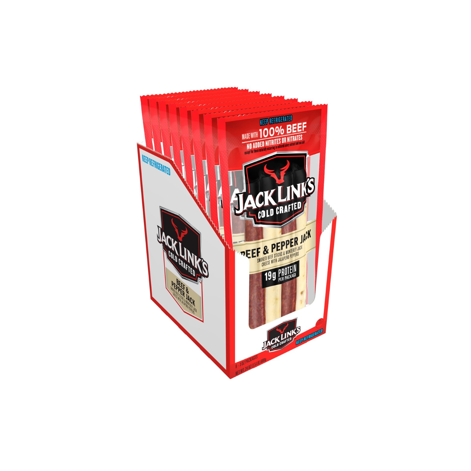 Jl Original Beef And Pepper Jack Sticks 3 Ounce Size - 48 Per Case.