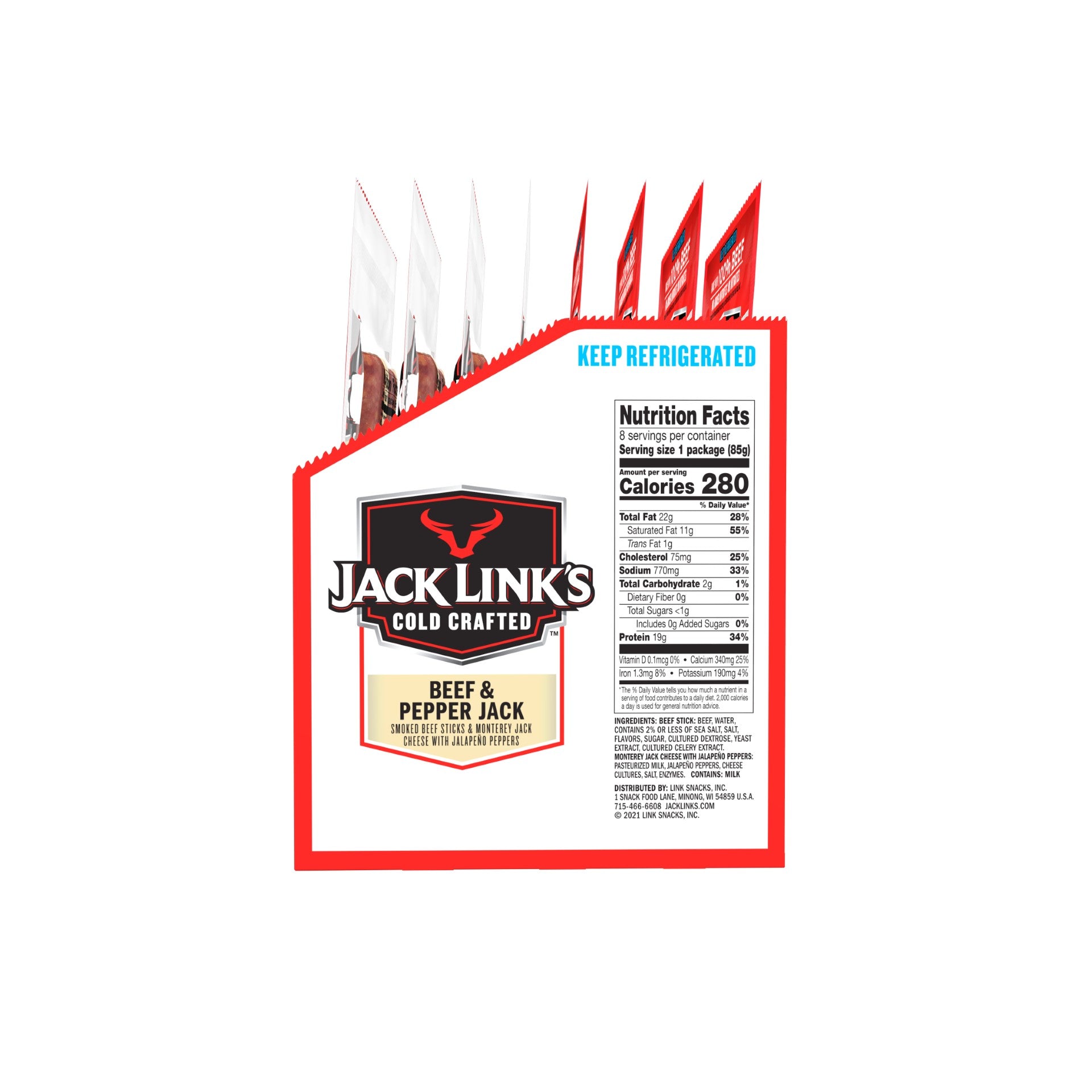 Jl Original Beef And Pepper Jack Sticks 3 Ounce Size - 48 Per Case.
