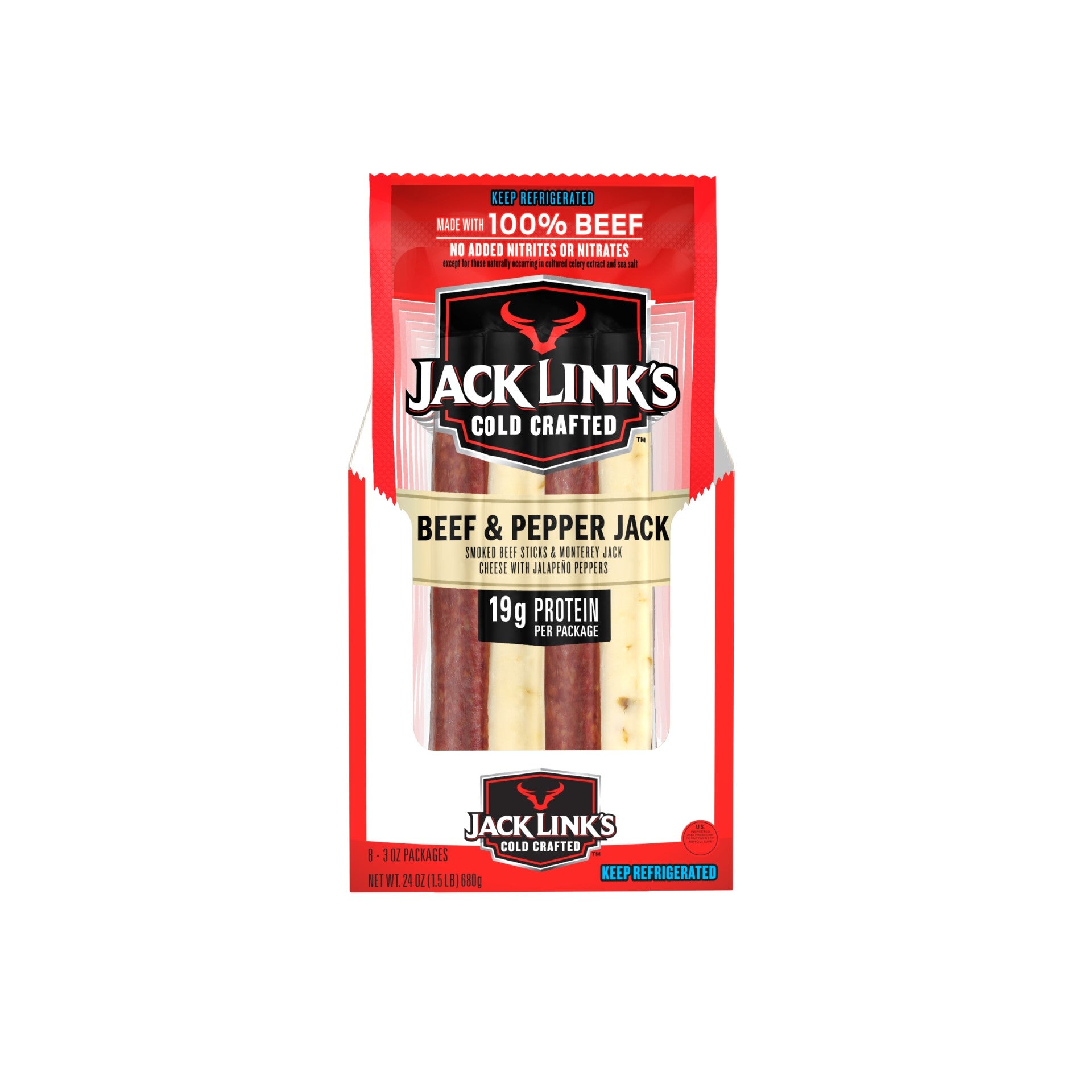 Jl Original Beef And Pepper Jack Sticks 3 Ounce Size - 48 Per Case.