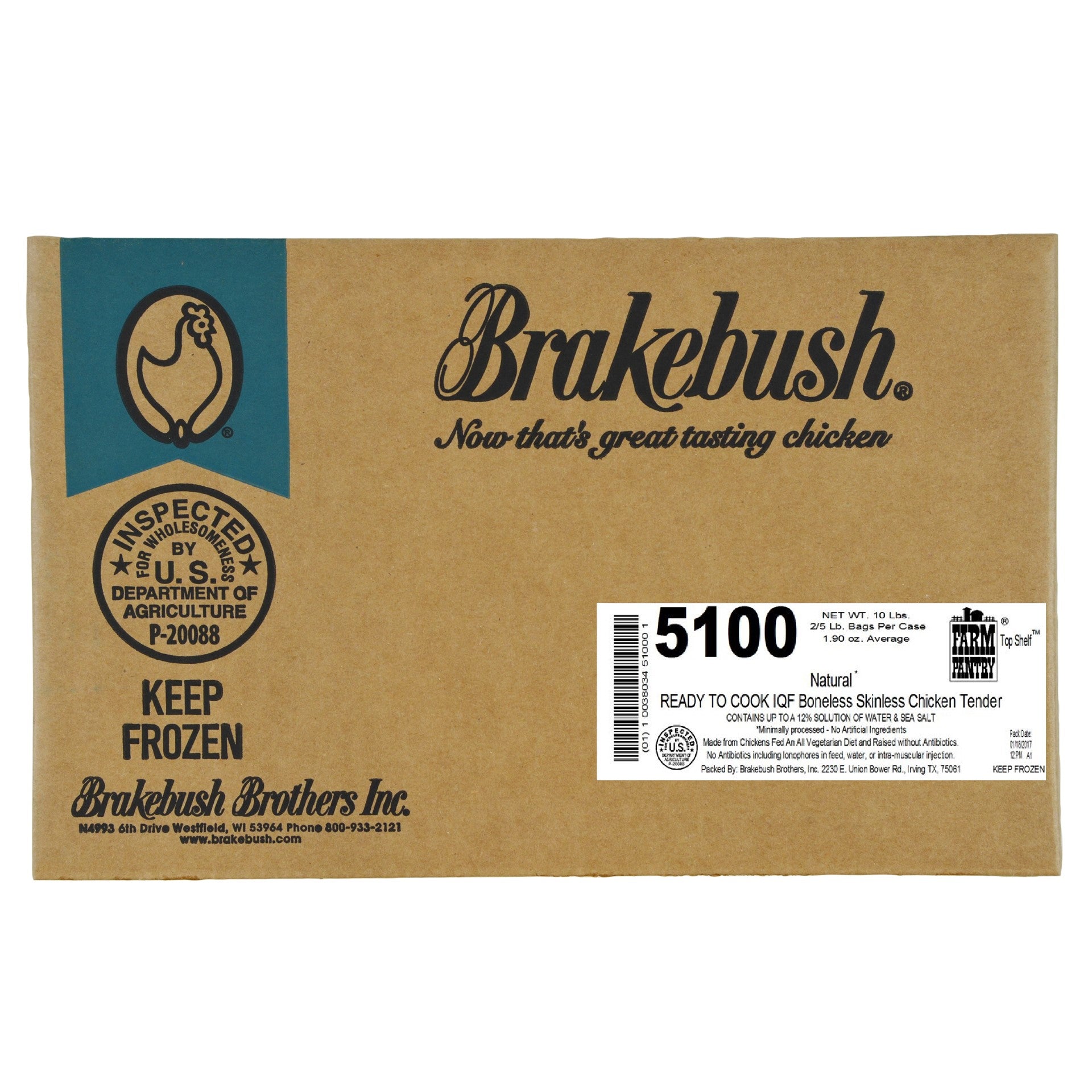 Chicken Natural IQF Boneless Skinless Tender Gluten Free 5 Pound Each - 2 Per Case.