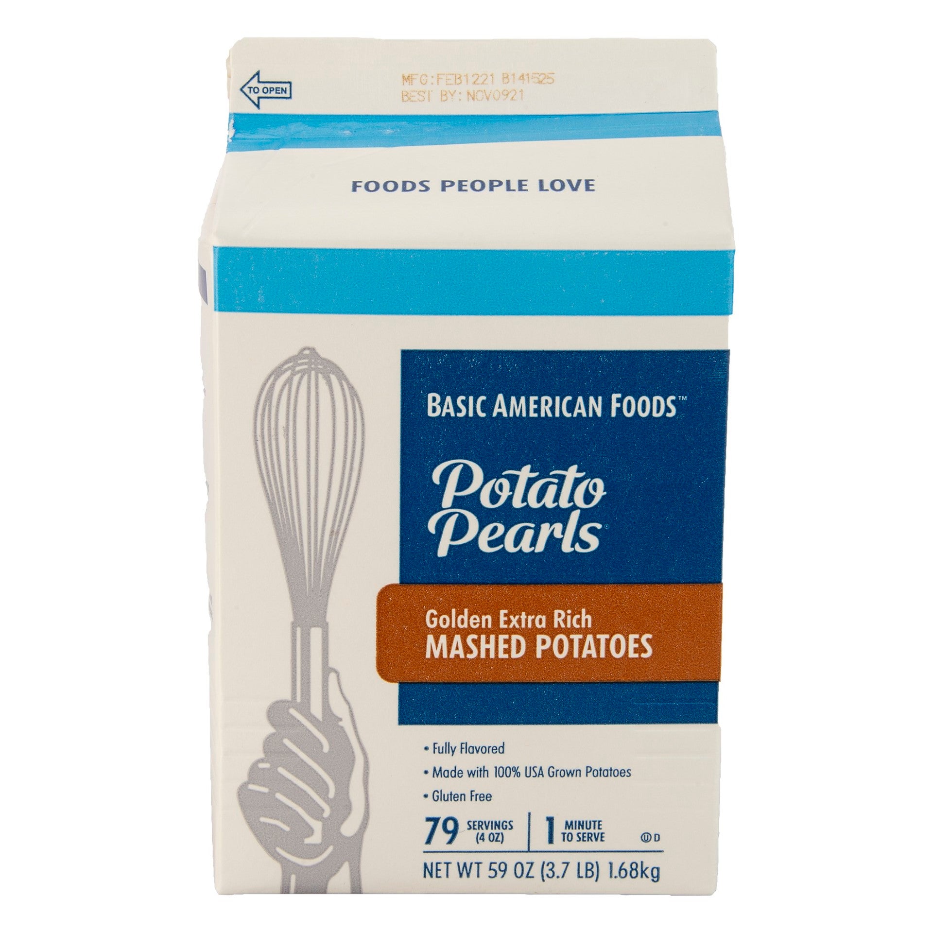 Potato Pearls® Golden Extra Rich Mashed Potatoes Seasoned Servings Per 3.7 Pound Each - 6 Per Case.