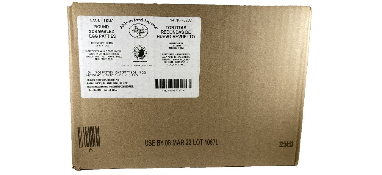 Abbotsford Farms® American Humane Certifiedcage Free Fully Cooked " Roundscrambled 11.25 Pound Each - 1 Per Case.