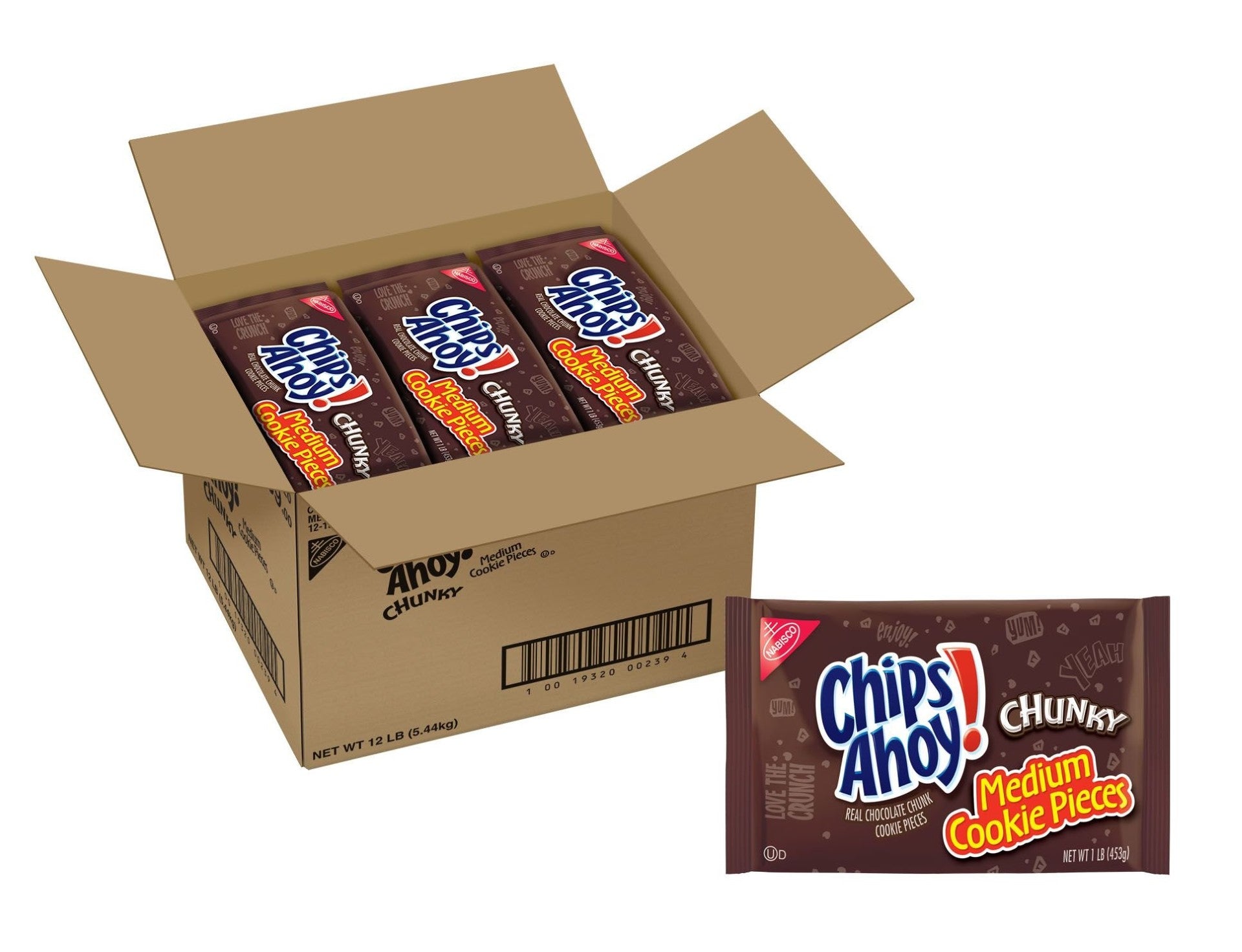 Chips Ahoy Chunky Cookies Medium Cookie Pieces 1 Pound Each - 12 Per Case.