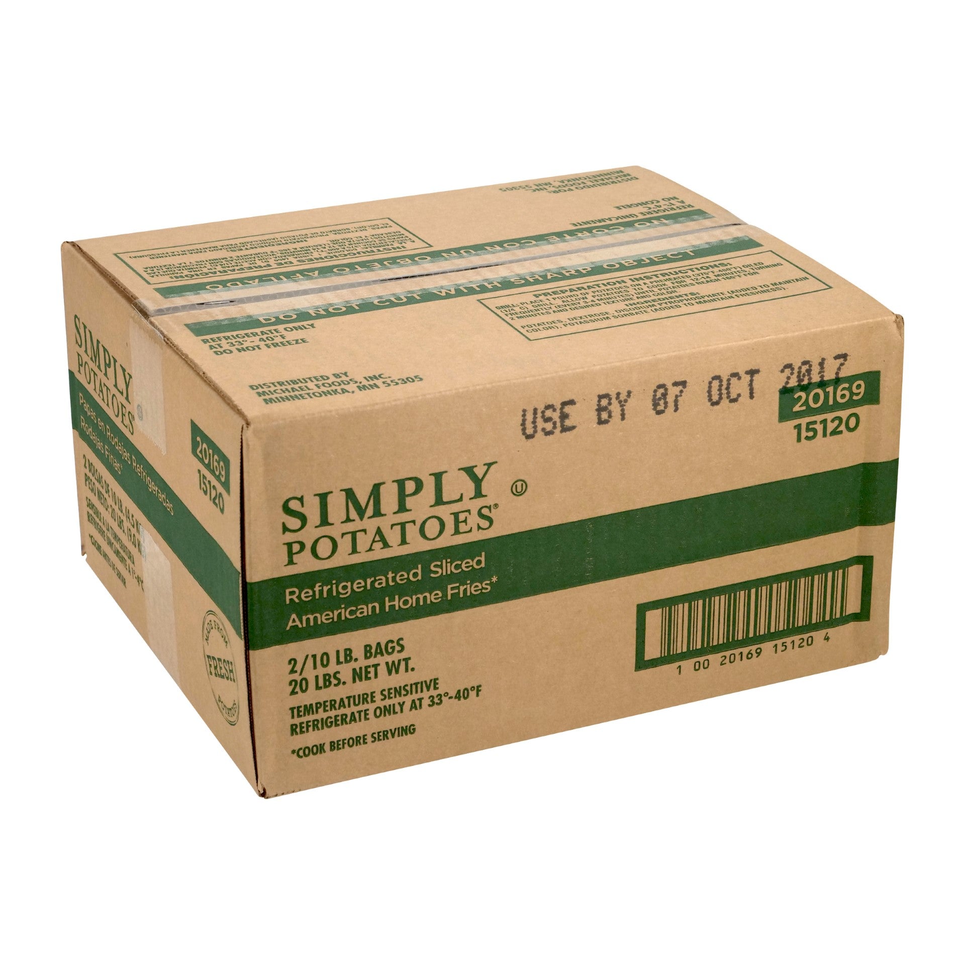 Simply Potatoes Potato American Sliced 10 Pound Each - 2 Per Case.