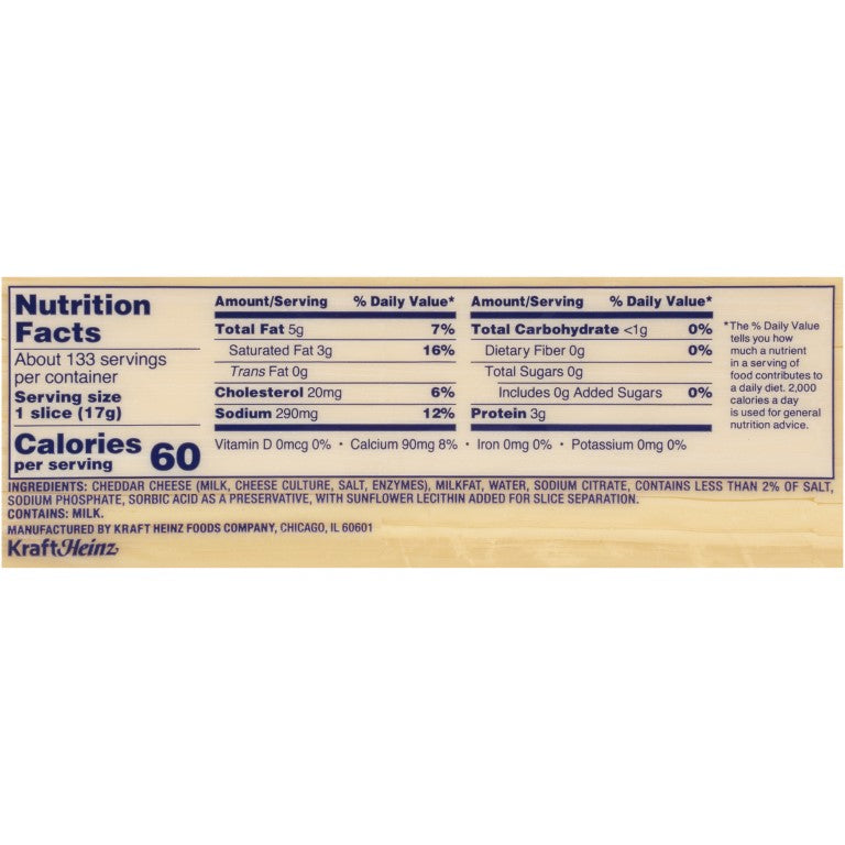 KRAFT ChedaSharp Sliced White Cheddar Cheese (135 Slices) 5 lb. 4 Per Case