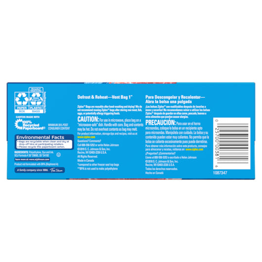 Ziploc Value Pack Quart Freezer Bag 38 Count Packs - 9 Per Case.