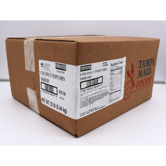 Tampa Maid Coconut Breaded Popcorn Shrimp 3 Pound Each - 4 Per Case.