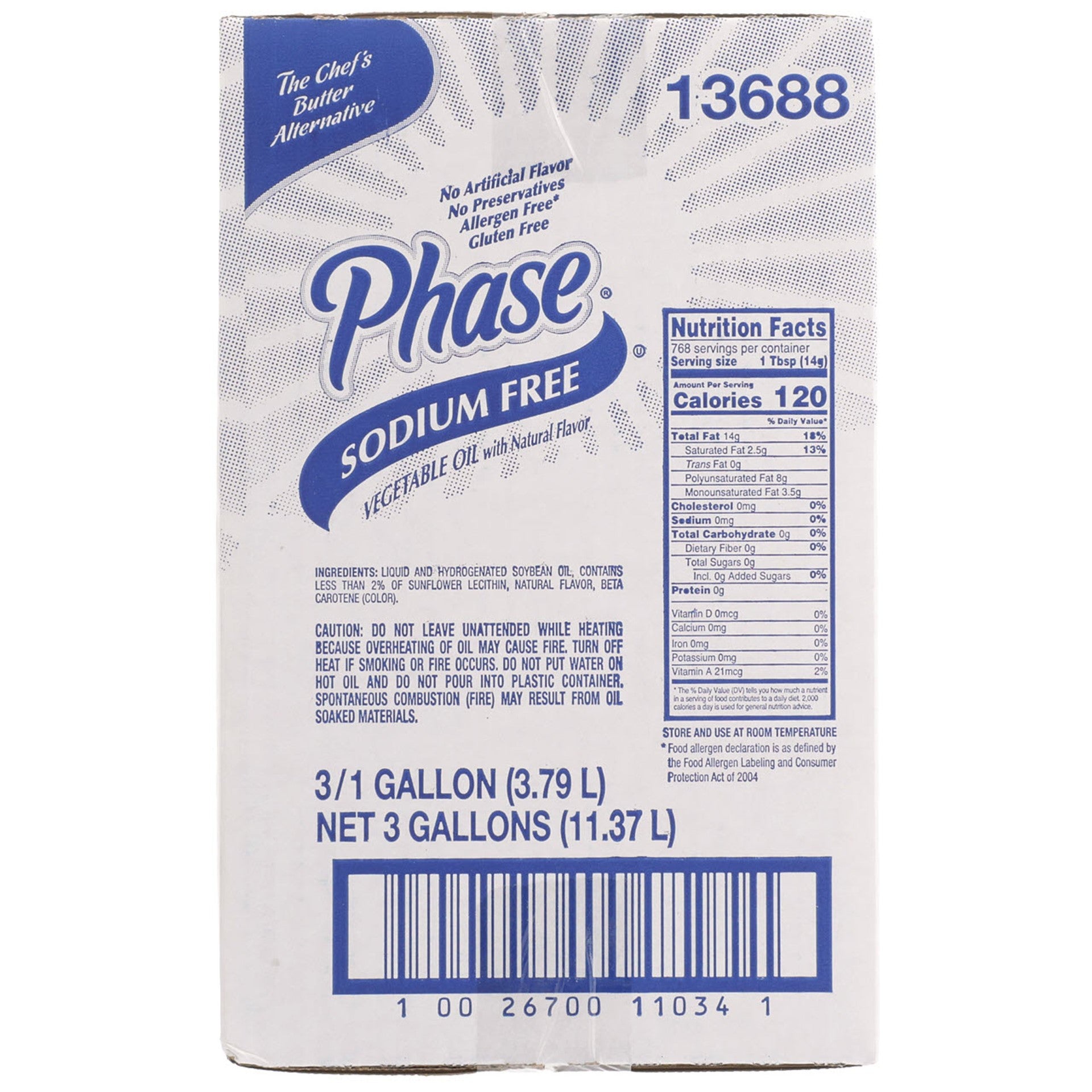 Oil Phase No Sodium Liquid 1 Gallon - 3 Per Case.