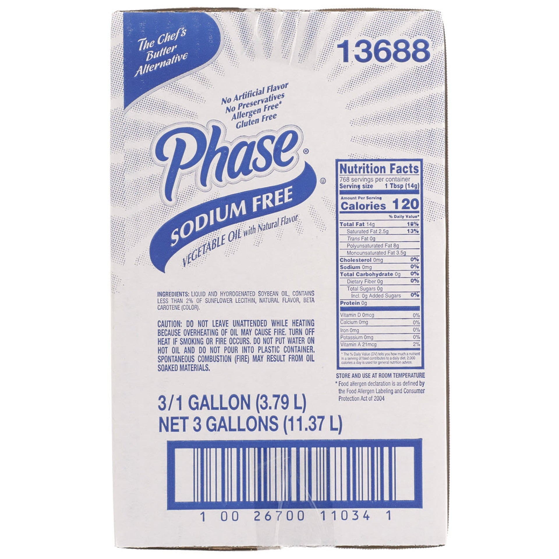 Oil Phase No Sodium Liquid 1 Gallon - 3 Per Case.