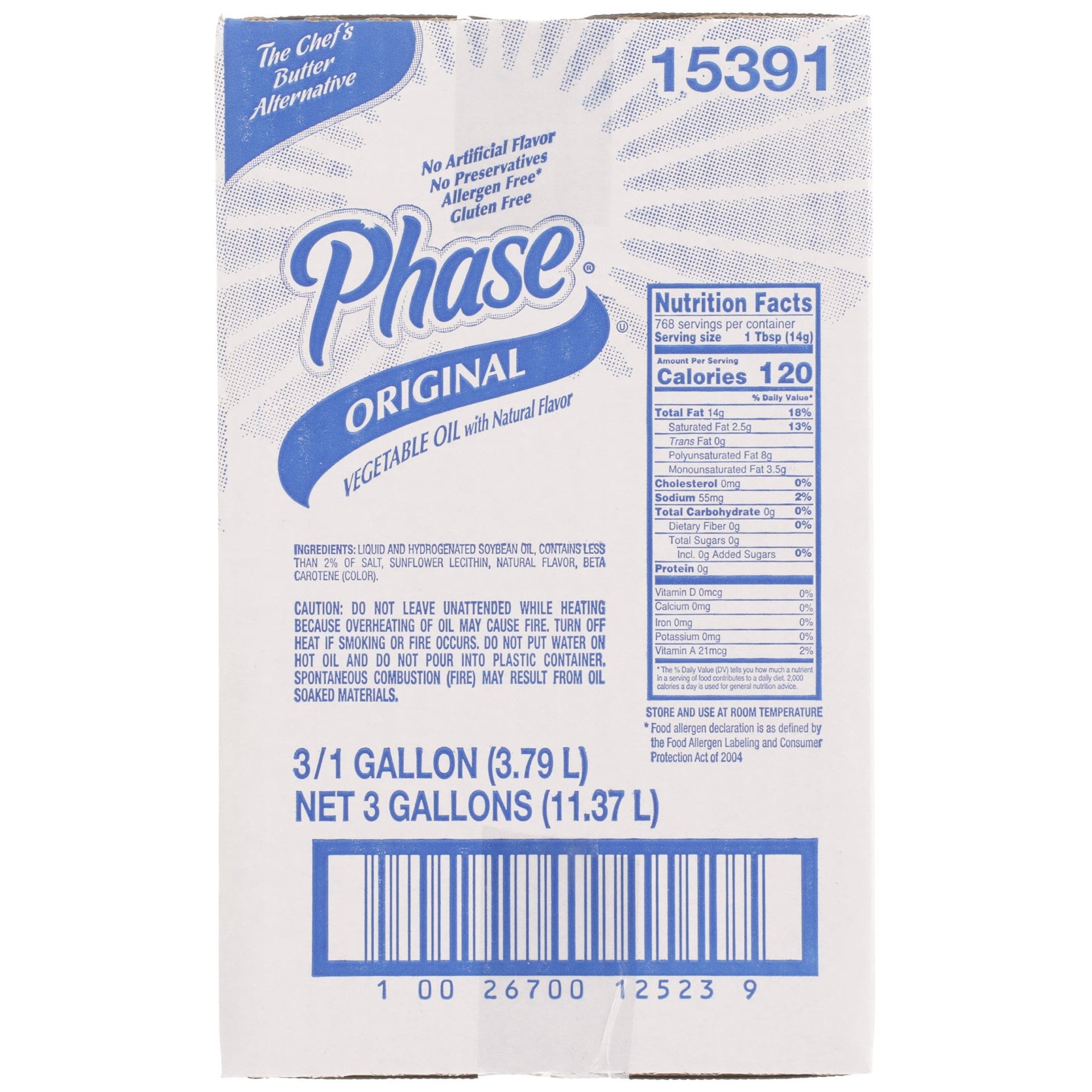 Phase Trans Fat Free Free Oil 1 Gallon - 3 Per Case.