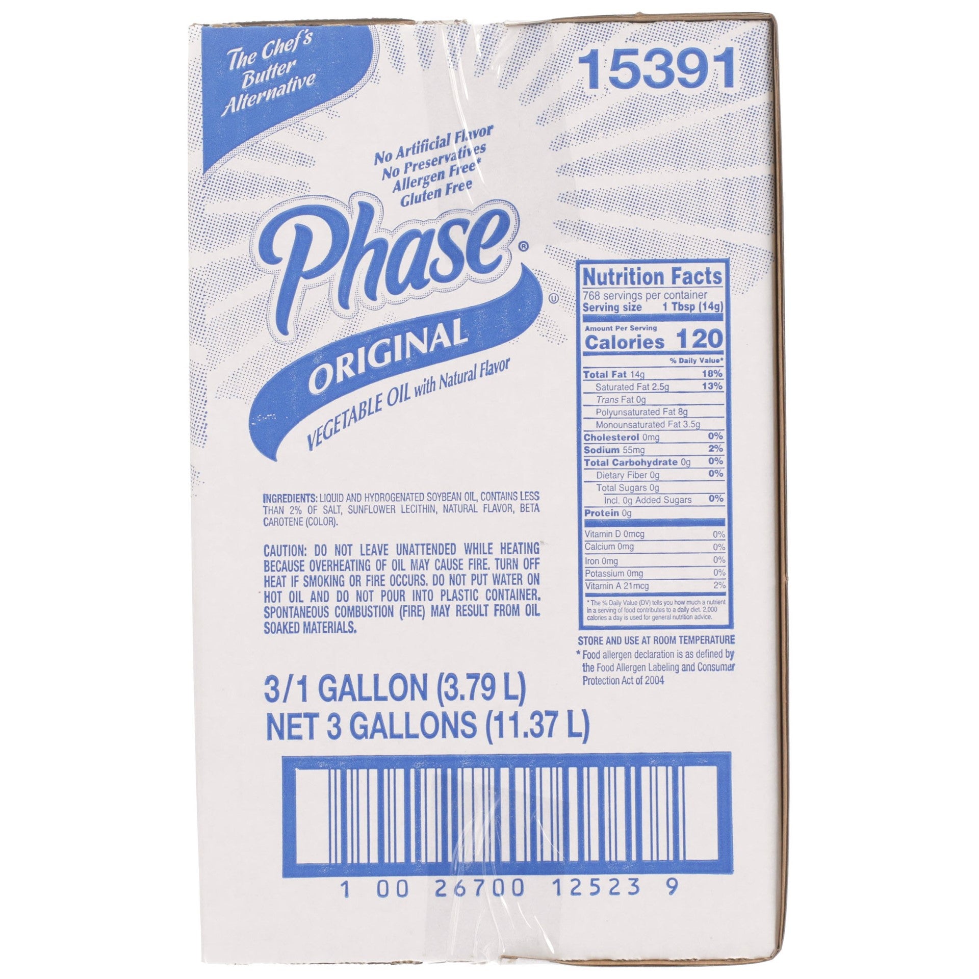 Phase Trans Fat Free Free Oil 1 Gallon - 3 Per Case.