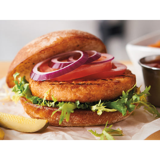 Trident Seafoods 4 Ounce Boneless Skinless Parfried Alaskan Salmon Burger 3 Pound Each - 12 Per Case.