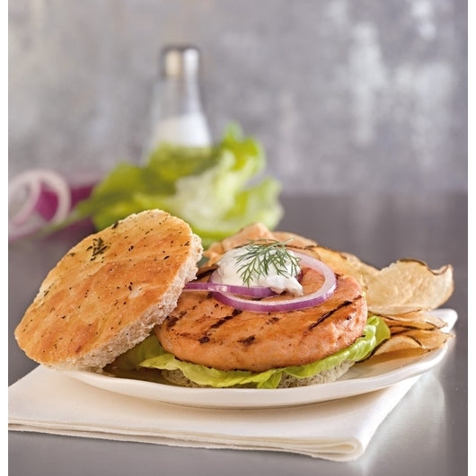 Trident Seafoods 4 Ounce Boneless Skinless Parfried Alaskan Salmon Burger 3 Pound Each - 12 Per Case.