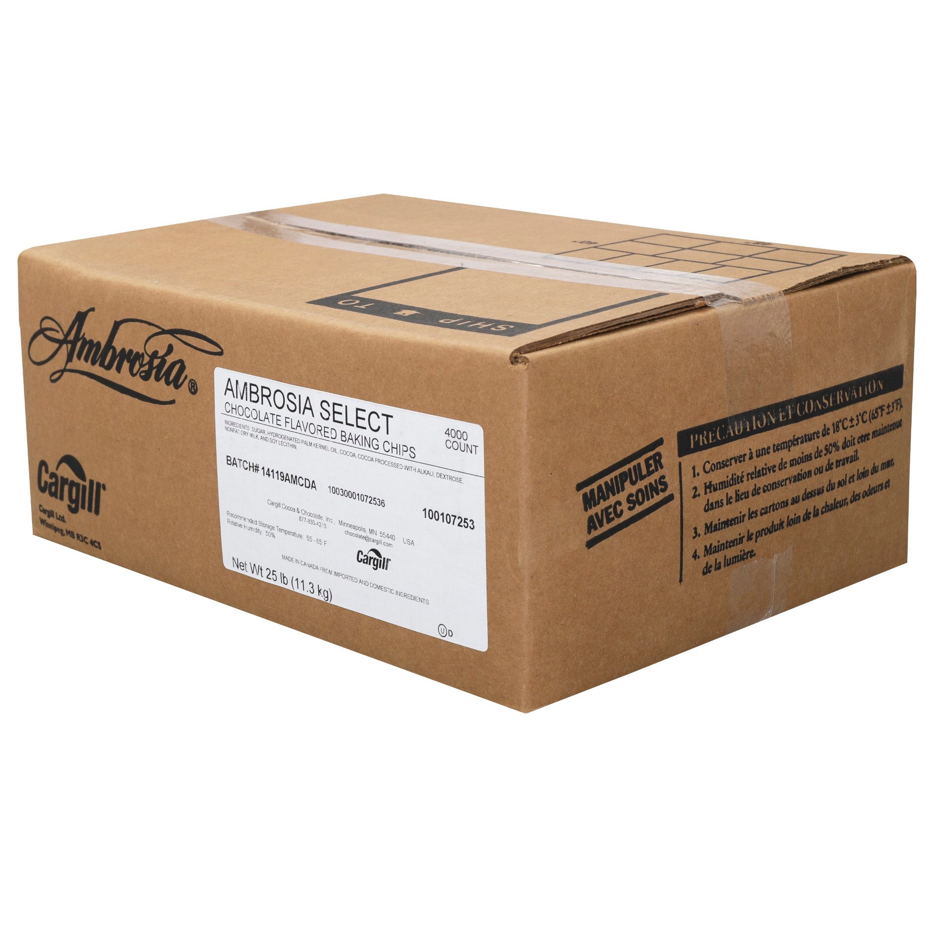 Chips Select Chocolate Flavored Ambrosia 25 Pound Each - 1 Per Case.