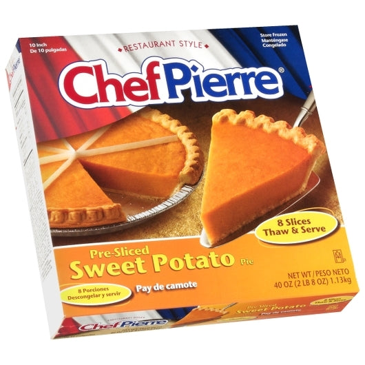 Chef Pierre Sweet Potato Pre-Sliced 8 Slices 10" Pie 2.5 Pound Each - 6 Per Case.