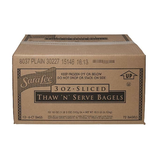 Bimbo Bakehouse Thaw 'N' Serve Sliced Plain Bagel 6 Count Packs - 12 Per Case.