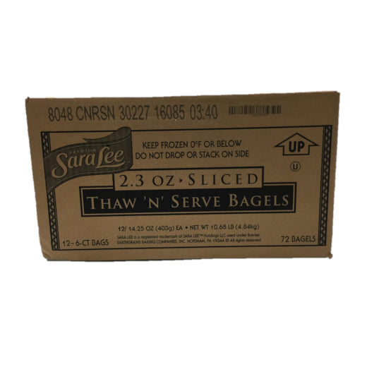 Bimbo Bakehouse Bagel Thaw 'N' Serve Sliced Cinnamon Raisin Bagel 6 Count Packs - 12 Per Case.