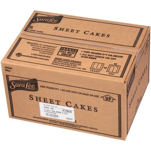 Sara Lee Iced 12X16 Sheet Orange Cake 75 Ounce Size - 4 Per Case.