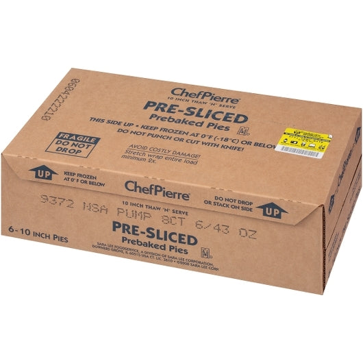 Chef Pierre Pumpkin 8 Slices Pre-Baked No Sugar Added 10" Pie 2.687 Pound Each - 6 Per Case.