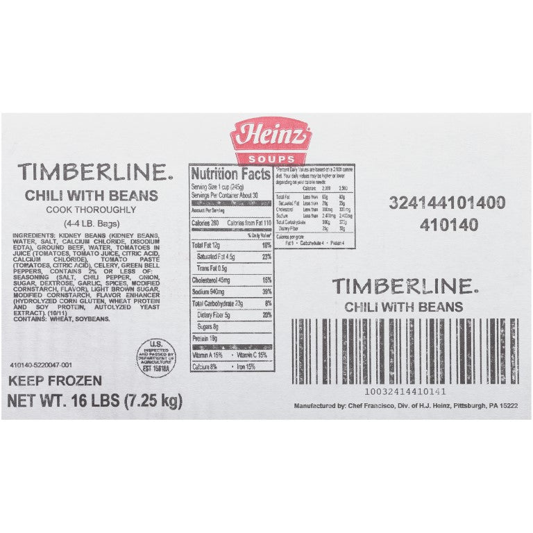 HEINZ CHEF FRANCISCO Timberline Chili Soup 4 lb. Bag 4 Per Case