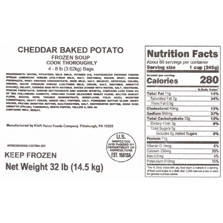 HEINZ CHEF FRANCISCO Cheddar Baked Potato Soup 8 lb. Bag 4 Per Case