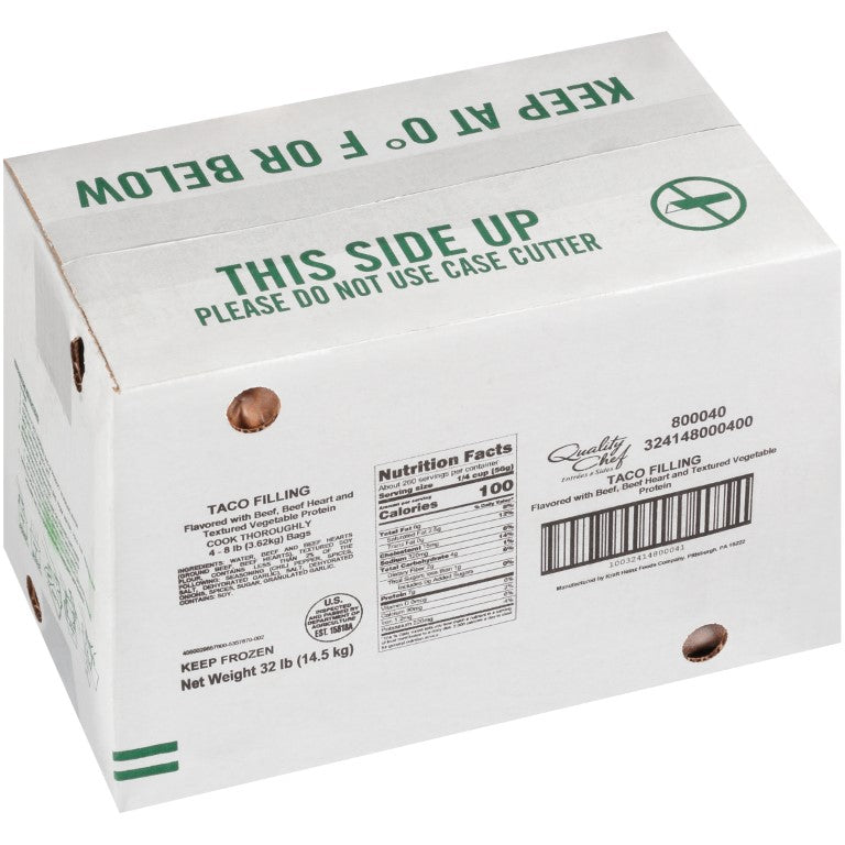 QUALITY CHEF Beef Taco Filling 8 lb. Frozen Bag - 4 Per Case