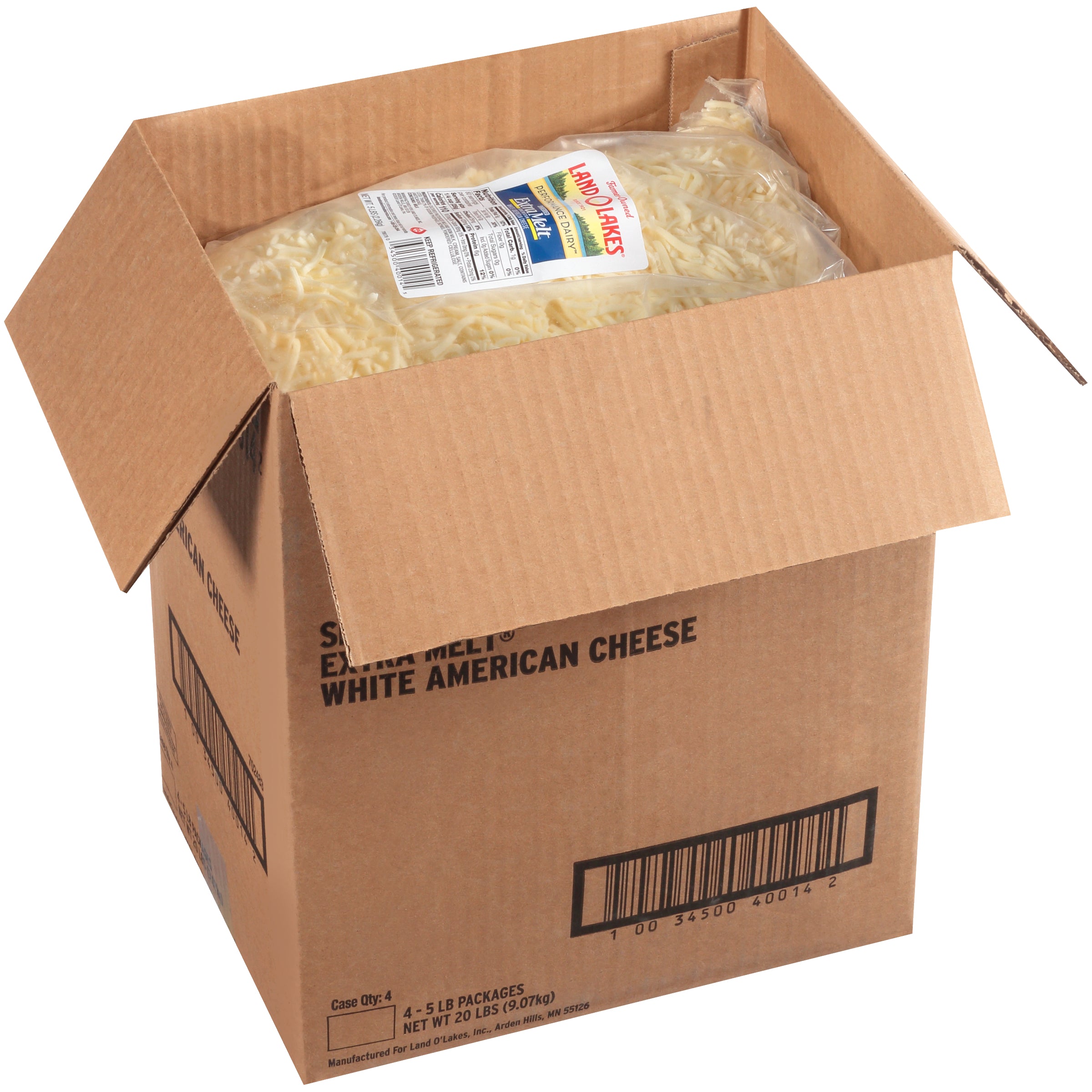Land-O-Lakes® Extra Melt® Shredded American Cheese White 5 Pound Each - 4 Per Case.