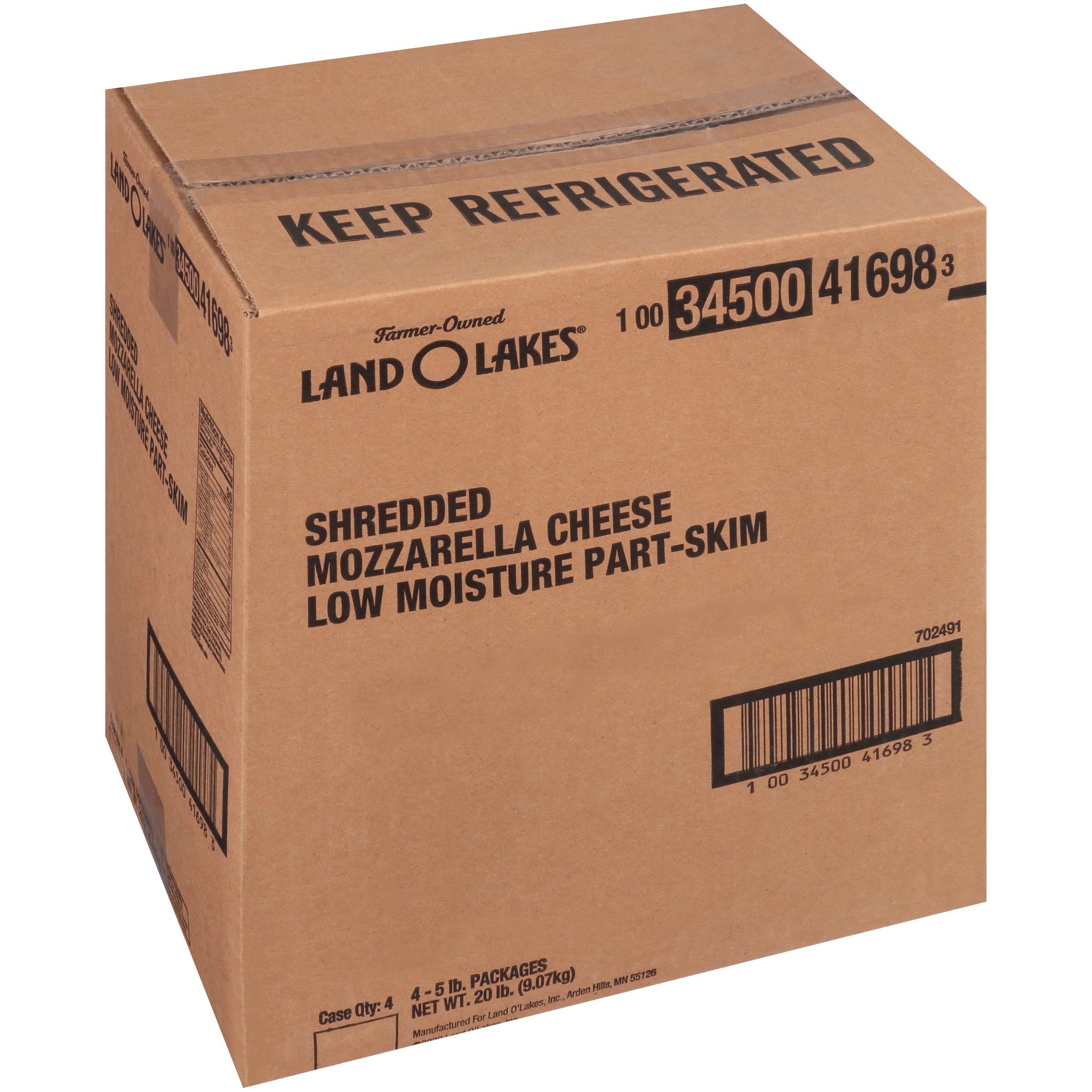 Land-O-Lakes® Shredded Mozzarella Cheese 5 Pound Each - 4 Per Case.