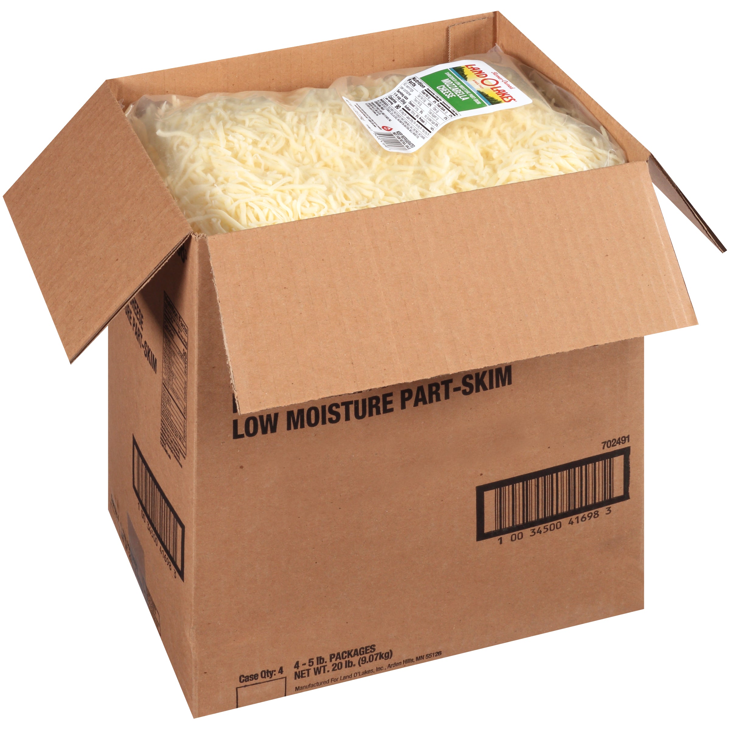 Land-O-Lakes® Shredded Mozzarella Cheese 5 Pound Each - 4 Per Case.