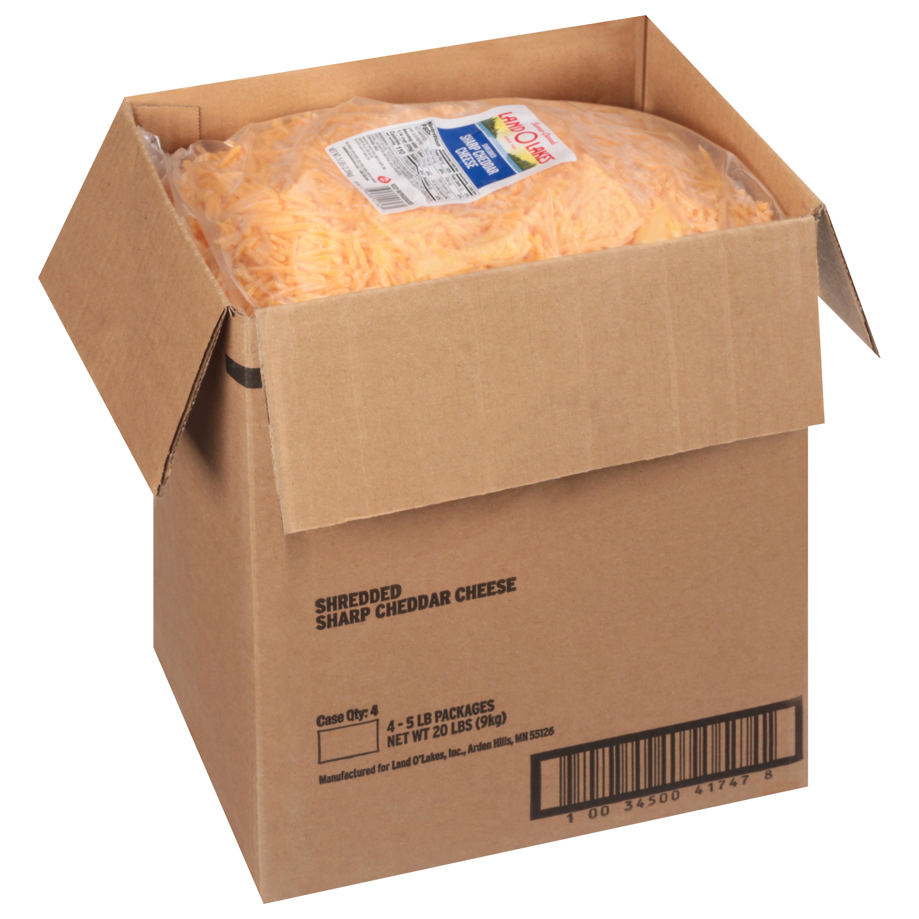 Land O Lakes Yellow Shredded Mild Cheddar Cheese, 5 Pound -- 4 per case.