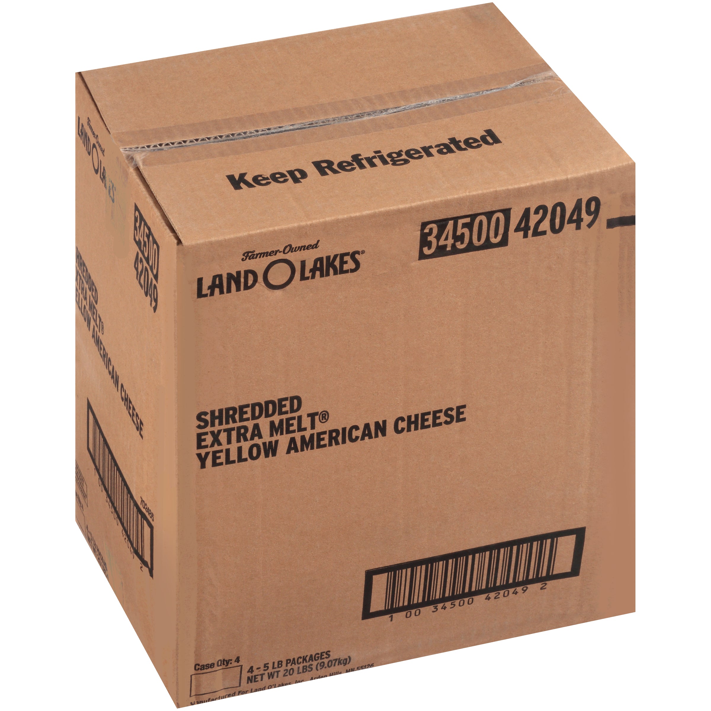 Land-O-Lakes® Extra Melt® Shredded American Cheese Yellow 5 Pound Each - 4 Per Case.