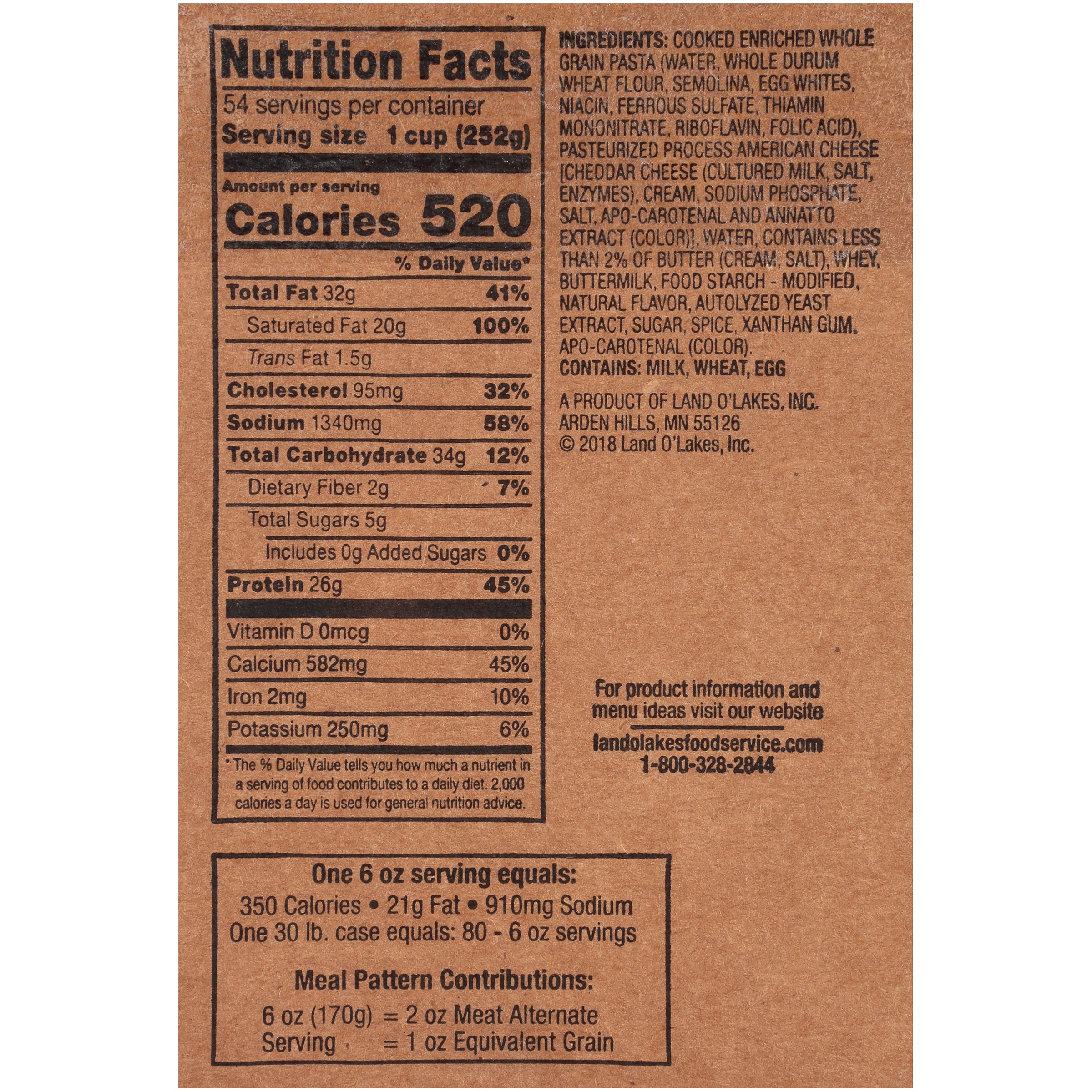 Land-O-Lakes® Macaroni And Cheese With Whole Grain 5 Pound Each - 6 Per Case.