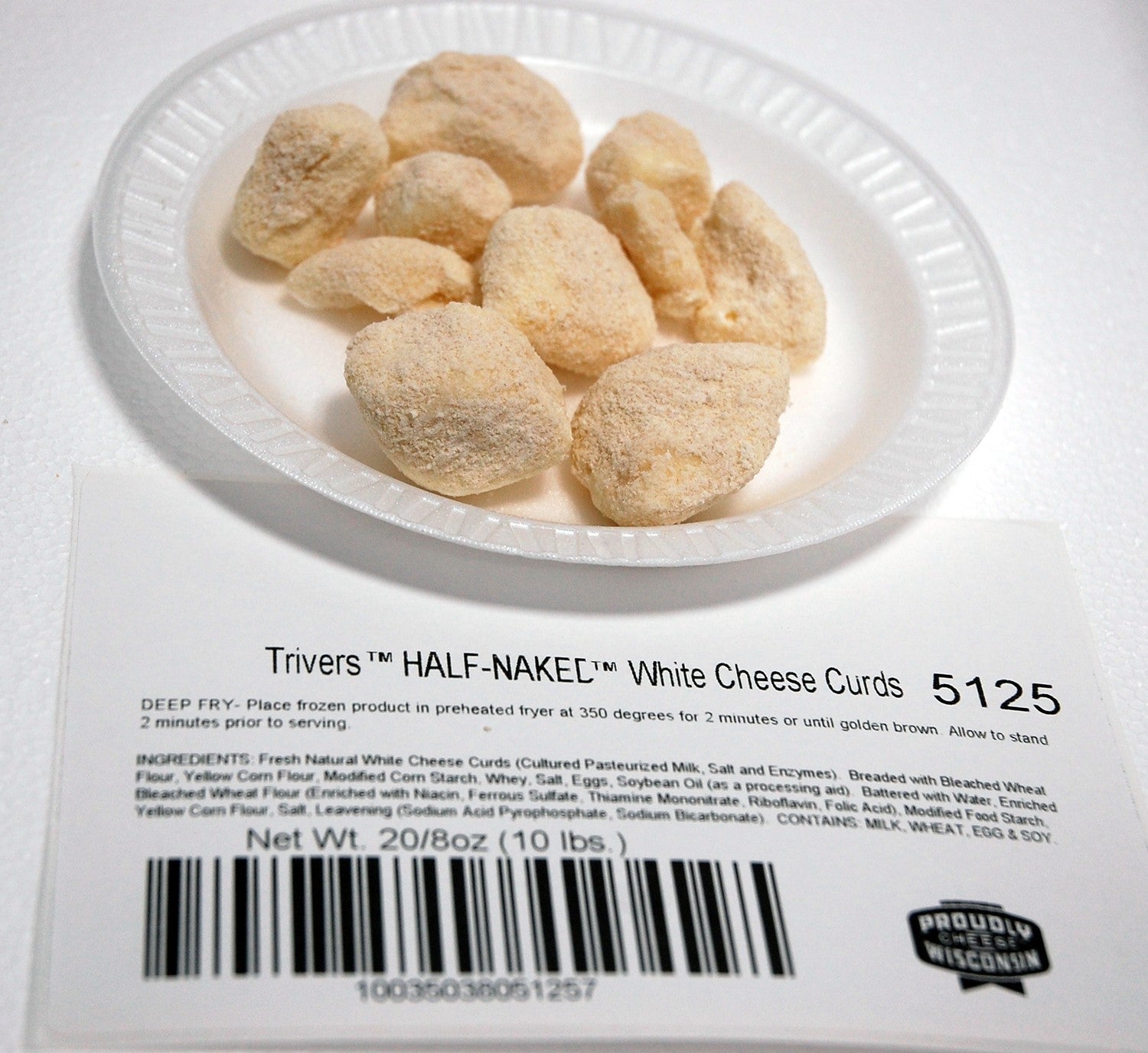 Trivers' Half Naked White Cheese Curds 8 Ounce Size - 20 Per Case.