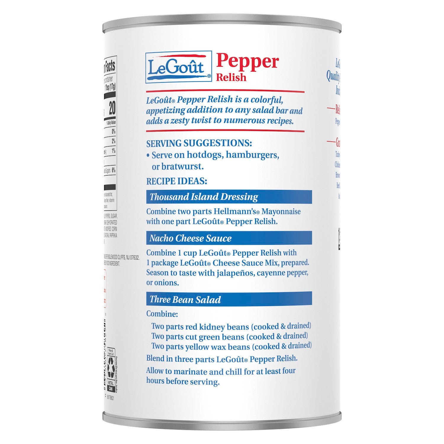 Legout Spread Pepper Relish 3 Pound Each - 6 Per Case.