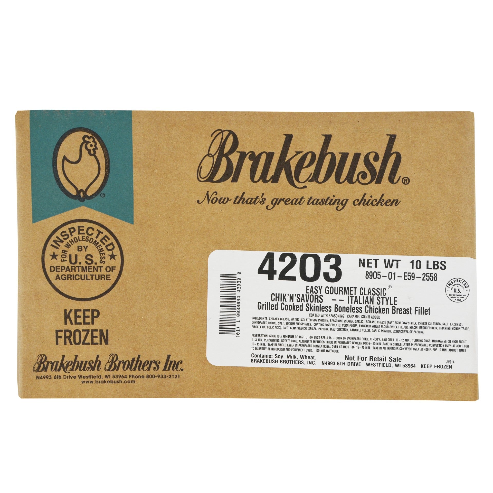 Chicken Fully Cooked Bnlsskls Easy Gourmet Classic® Italian Style Brst Fillet Avg 5 Pound Each - 2 Per Case.