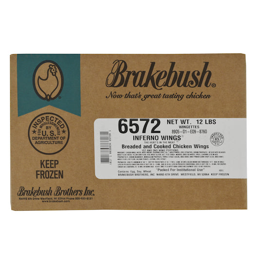 Brakebush Inferno Wings Breaded Cooked Chicken Wings, 6 Pounds - 2 Per Case.