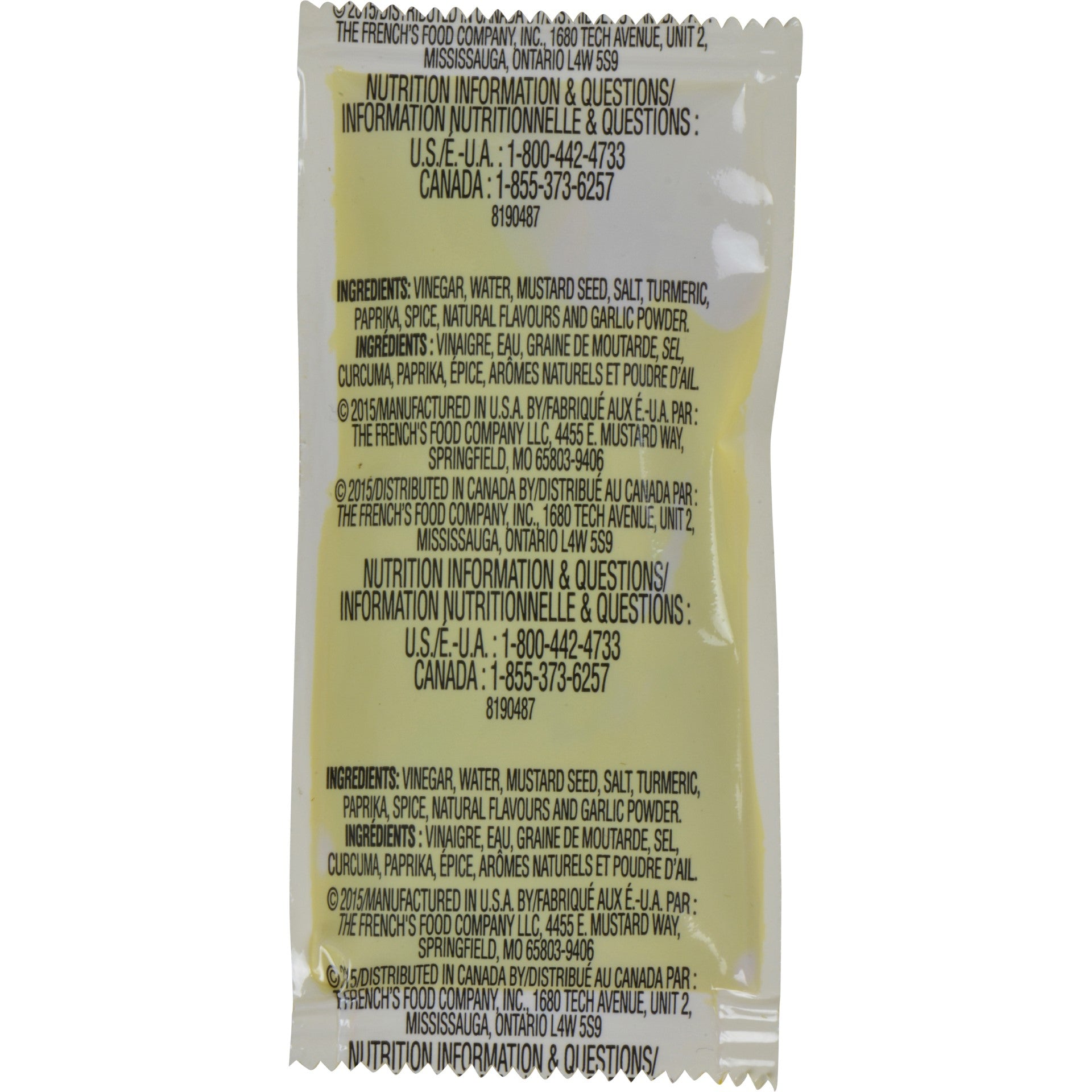 Yellow Mustard Packets 1 Count Packs - 1 Per Case.