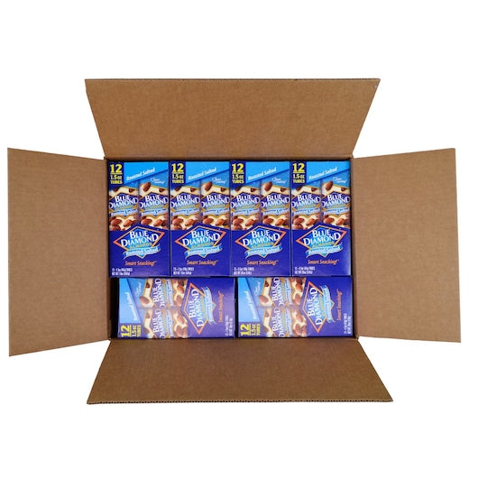Blue Diamond Roasted Salted Almonds Tubes 1.5 Ounce Size - 144 Per Case.