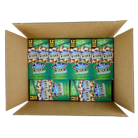 Blue Diamond Wasabi & Soy Sauce Almonds Tube 1.5 Ounce Size - 144 Per Case.