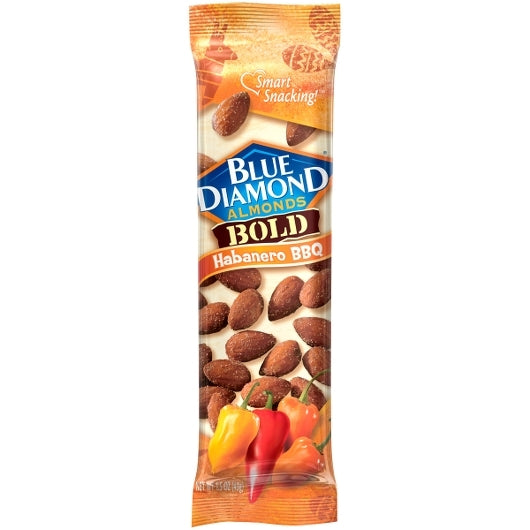 Blue Diamond Bold Habanero BBQ Almonds Tube 1.5 Ounce Size - 144 Per Case.