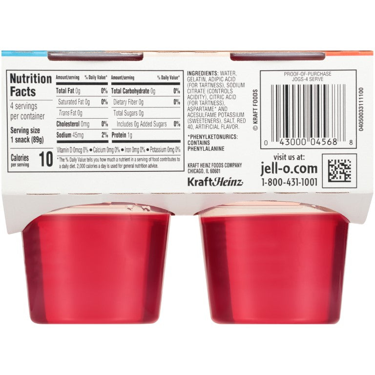 JELL-O Strawberry Sugar Free Gelatin 3.1 Ounce Cups (4/6 Count)